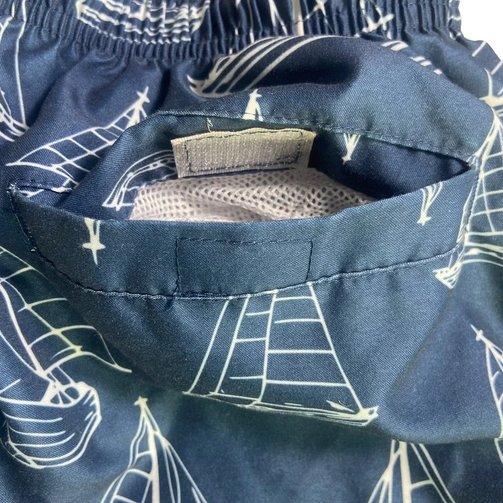 SPICY TUNA Swim Lined Trunks Shorts Summer Sail Boat Blue Draw String Sz M   OST